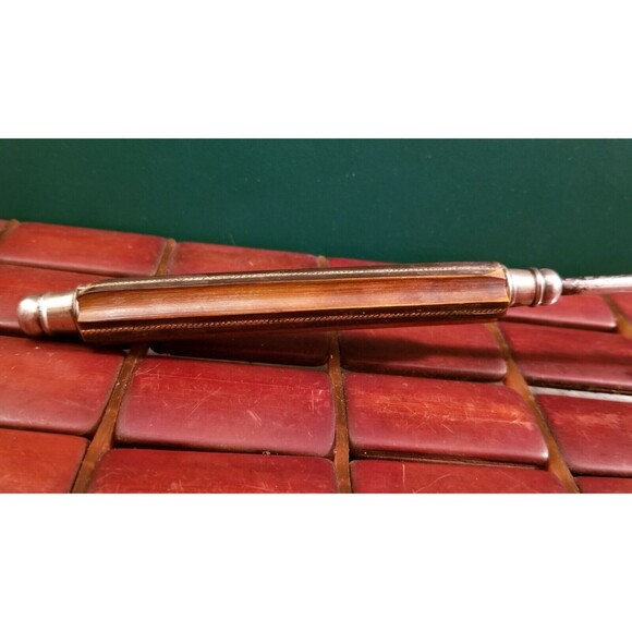 Vintage Candle Snuffer Silver Plate & Wood Set With Horn Inlays 12" Handle - Picture 4 of 6
